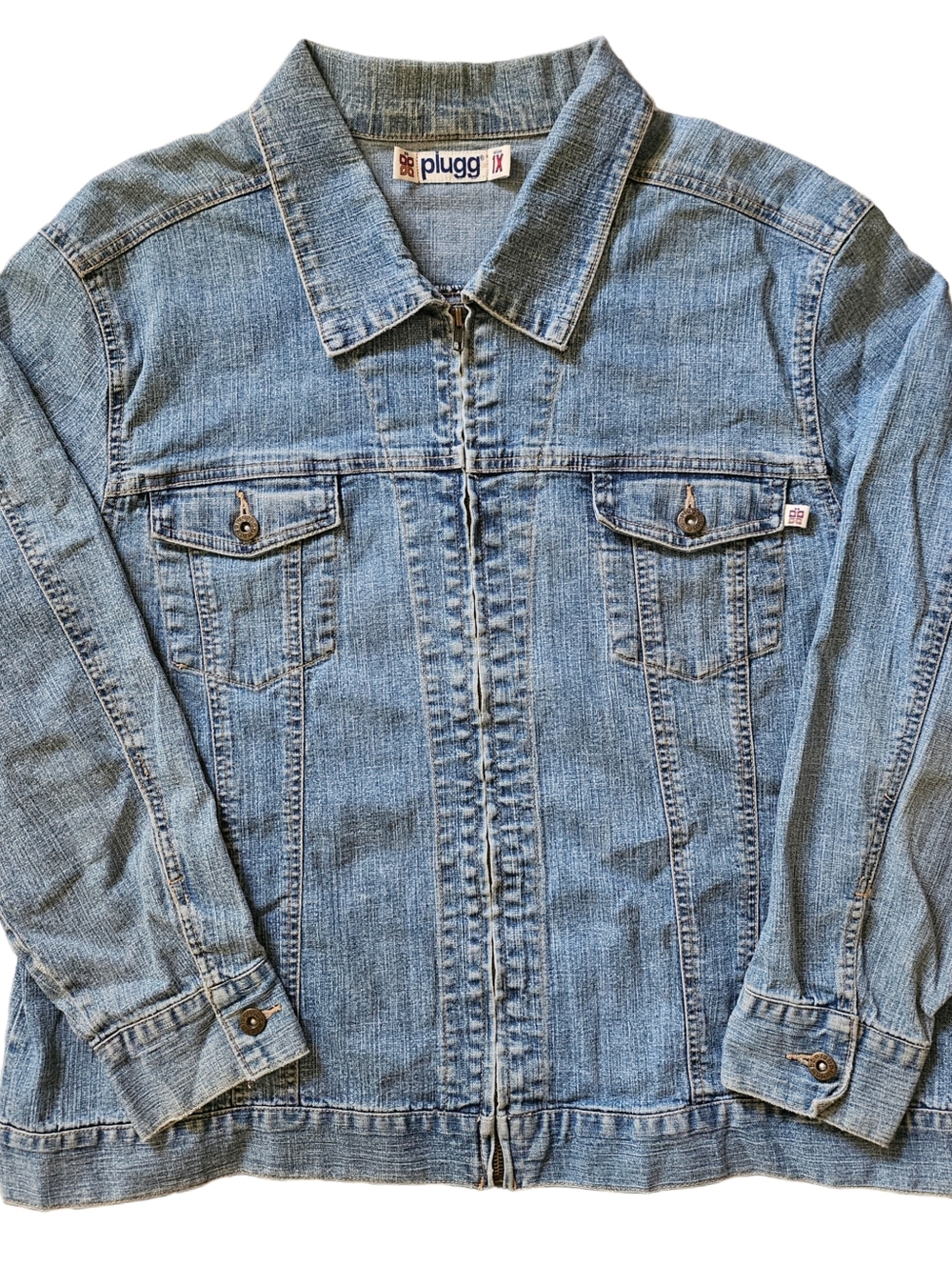 y2k Plugg Jeans Denim Jacket Button & double flap Pockets, vintage Unisex sz 1X